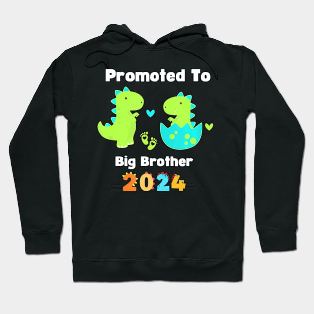 Kids Promoted To Big Brother Est 2024 Dinosaur T Rex Boys Hoodie by POLOTEEZ